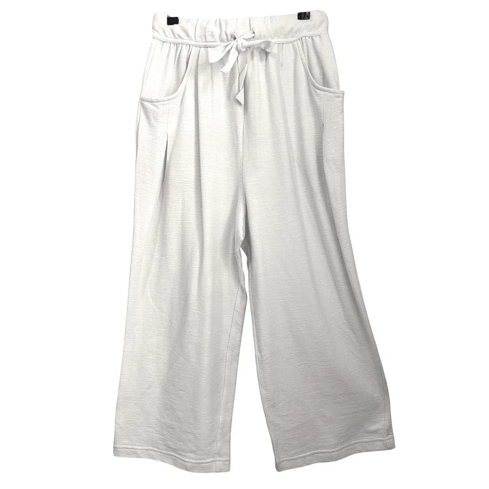 Free People Free-est Cream Textured Wide Leg Crop Drawstring Pants XS OB2241885